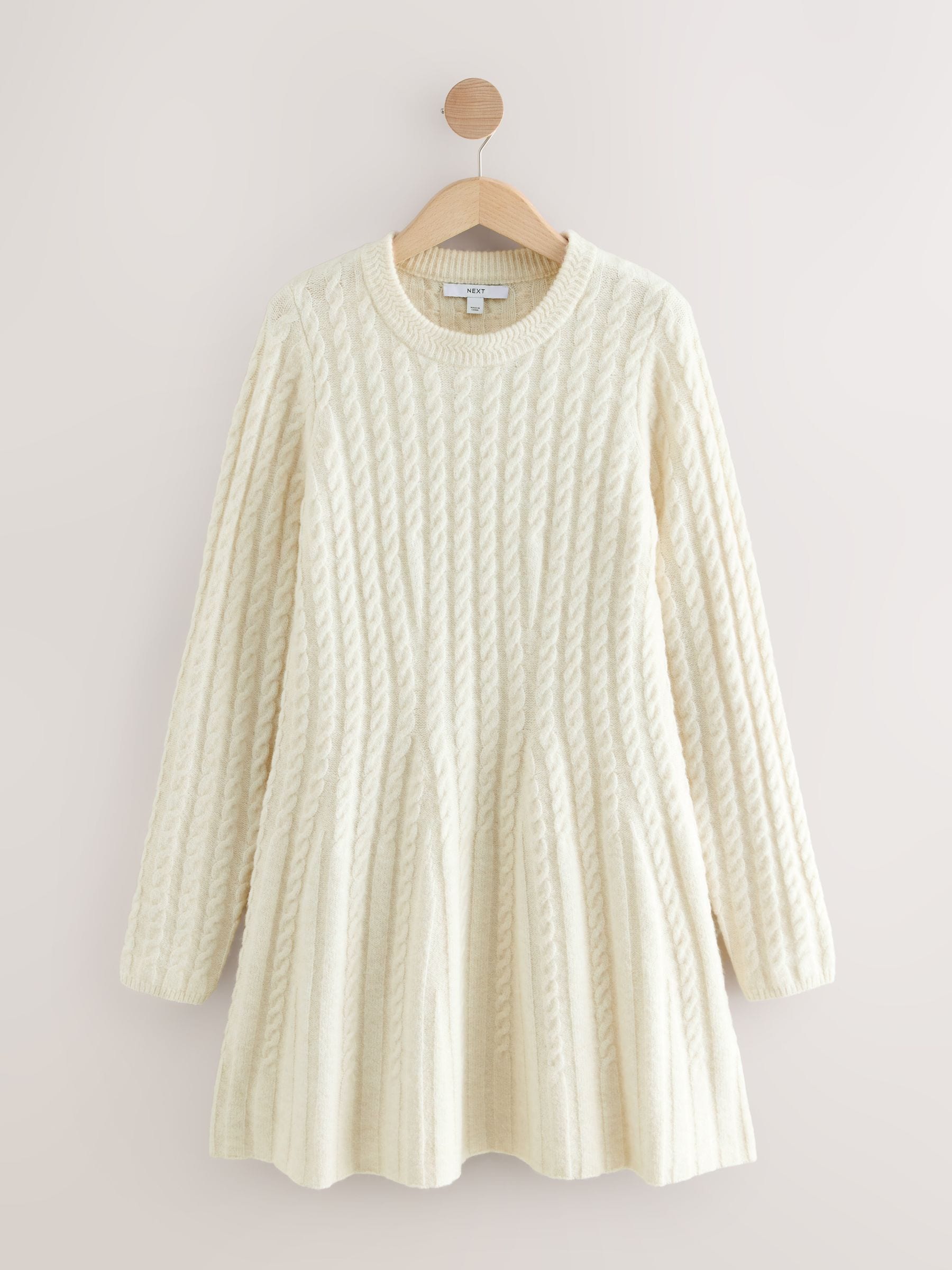 Ecru - Cable Knit Mini Jumper Dress