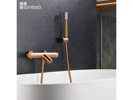 Mitigeur de Baignoire et Douche Thermostatique anti-calcaire Or Rose Cuivré IMEX GENOVA BDG053-4ORC