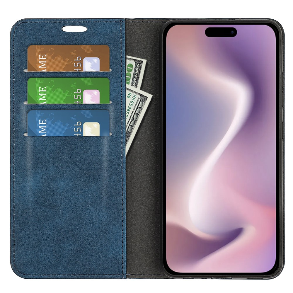 iPhone 16 Pro Max Vintage Leder Tasche Flip Cover Fashion Design - Blau