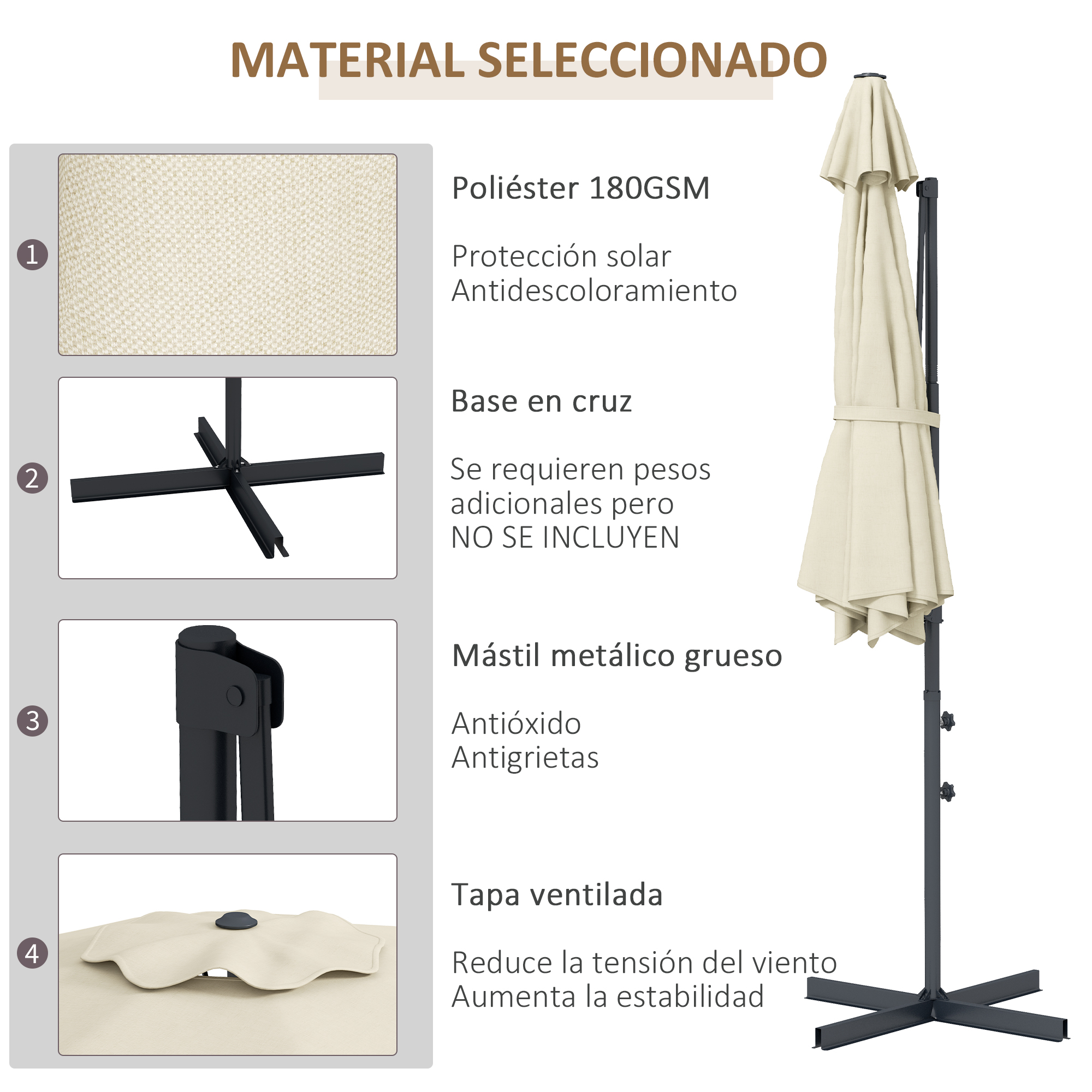 Guarda-sol de jardim Outsunny Cream