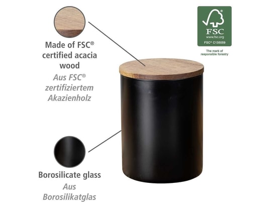 WENKO - Boîte alimentaire Boîte de rangement alimentaire 1 l en verre - noir