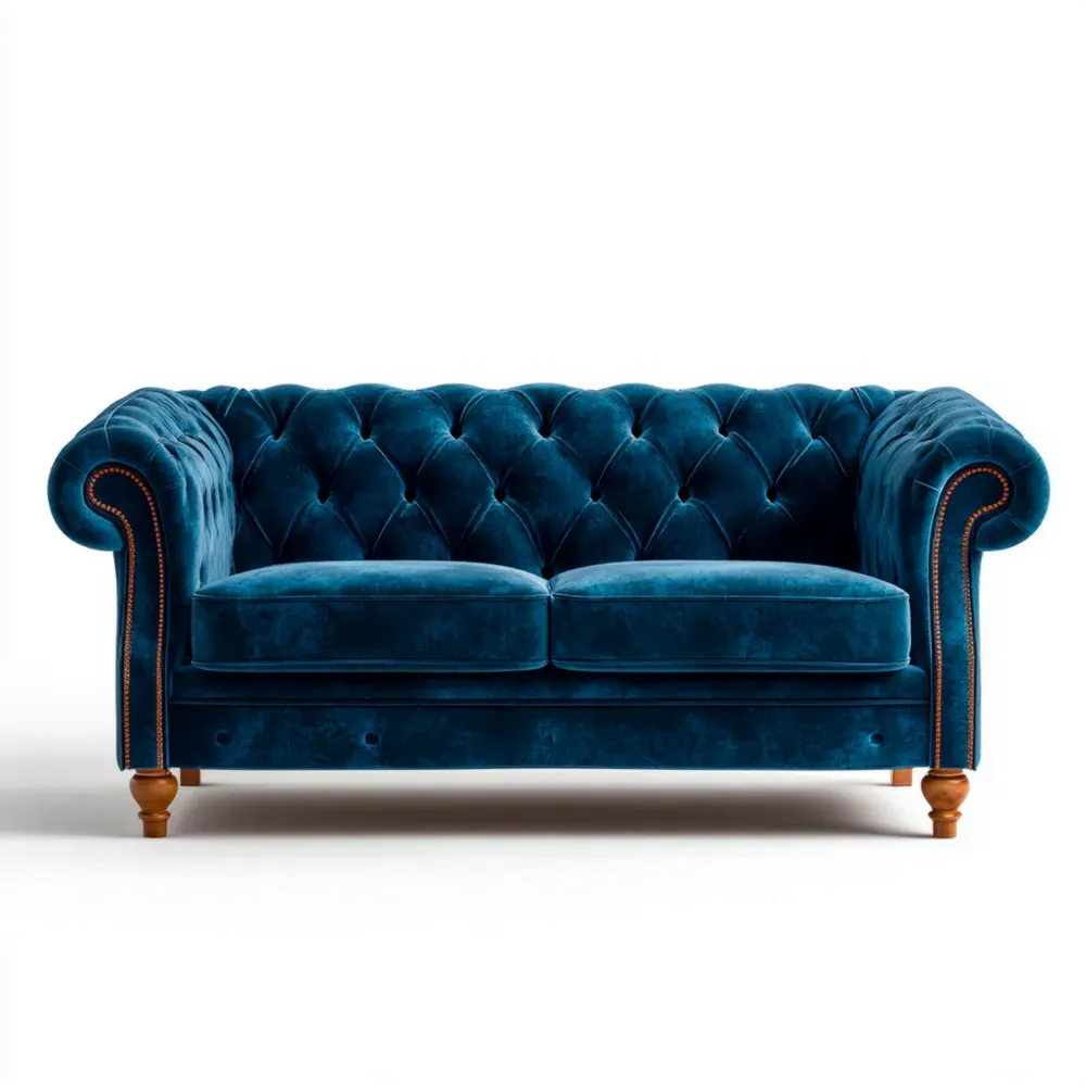 Zweisitzer-Sofa Samt 180x90x80 cm - Tiefblau - Chesterfield Design