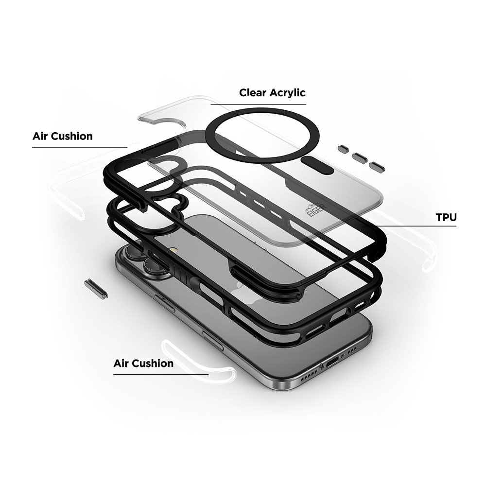 iPhone 16 MagSafe Ultra Protection MountainAir Case Schutzhülle mit Air Cushion Fallschutz (EGCA00654) - Schwarz / Transparent