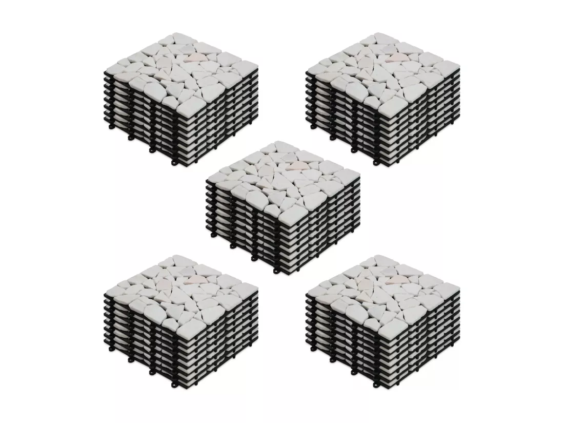 Lot de 40 dalles clipsables en galet de marbre blanc