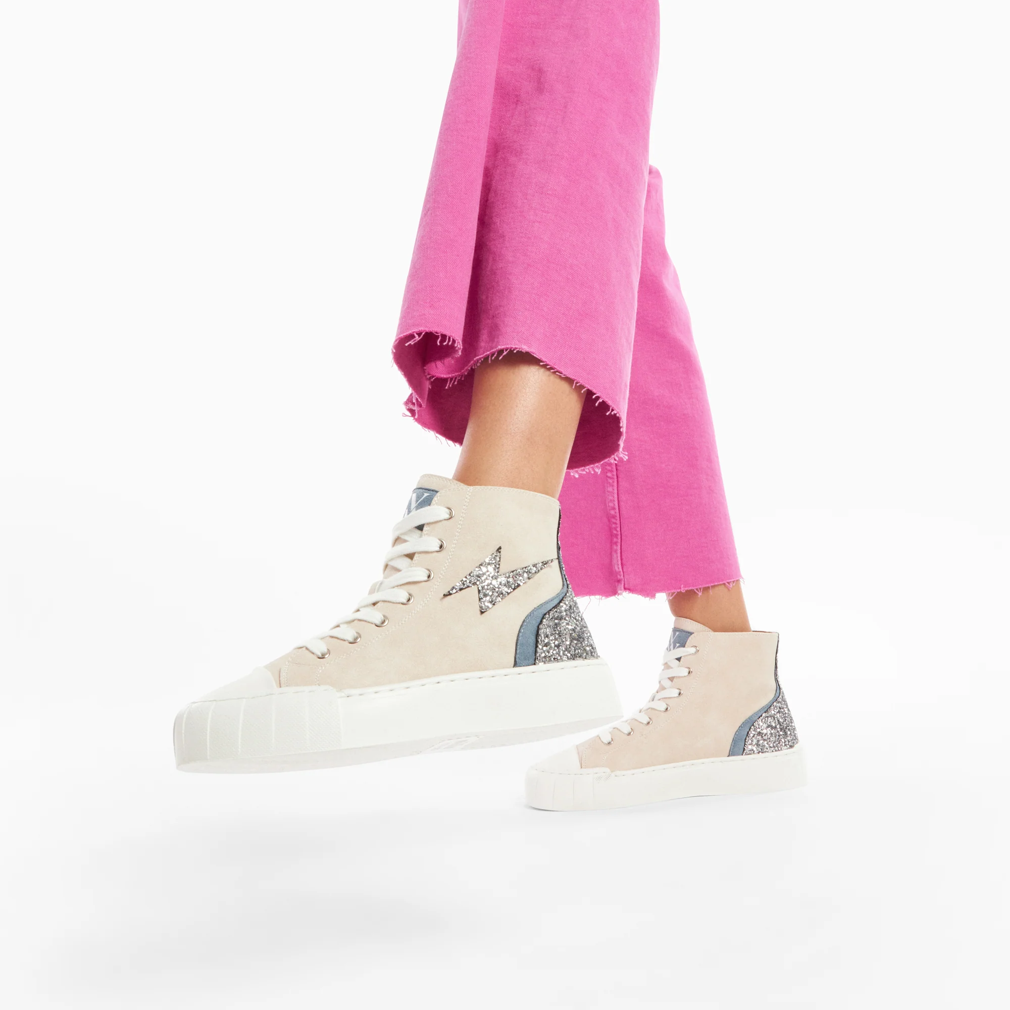 Sneakers-Baskets éclair Mücella montantes beige et argent glitter