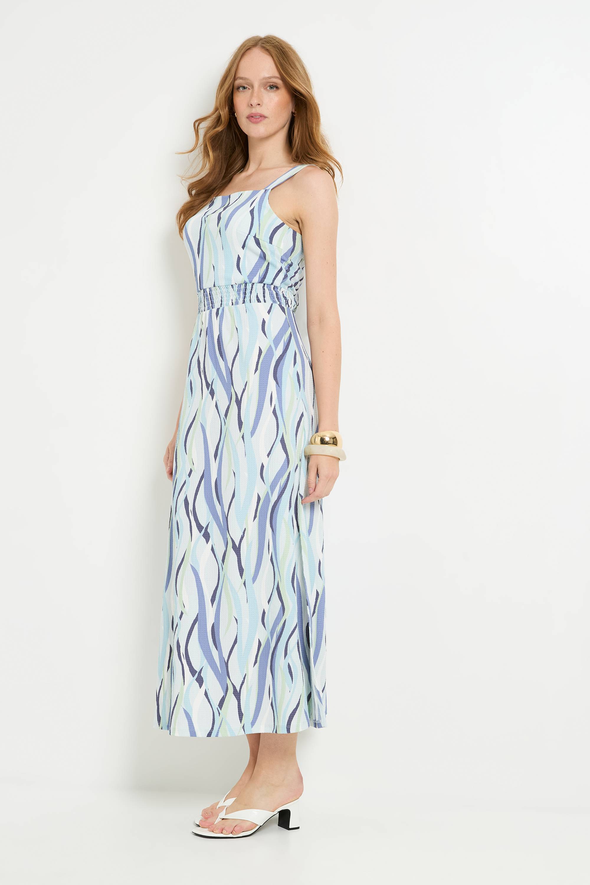 Wallis Robe Longue En Jersey À Rayures Avec Taille Froncée
