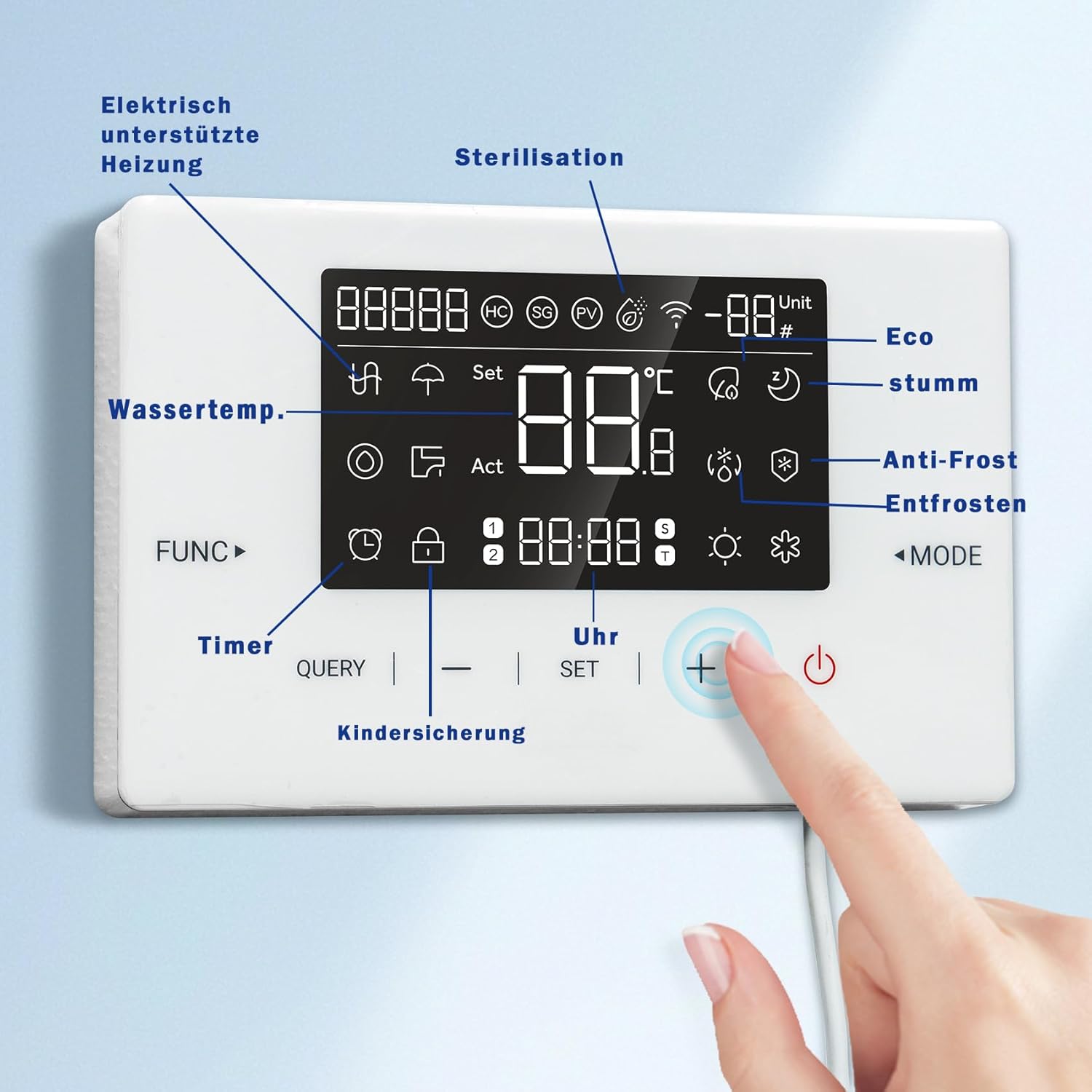 Smad R290 Inverter Luft Wärmepumpe, COP 4.8, 10KW, Warmwasser 30-60 ℃, Kühlung 5-25℃, Heizung 24-75℃, monoblock, Wifi, 220-240V 50Hz, Frostschutz, Silent-Modus, elektrische Zusatzheizung
