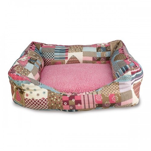 Cama para cachorro com estampa de corações e listras, rosa
