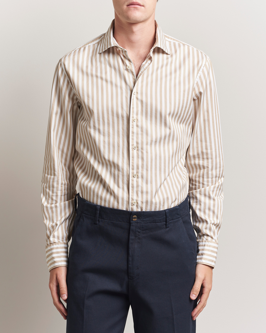 Stenströms Regular Fit Washed Large Stripe Shirt White/Beige