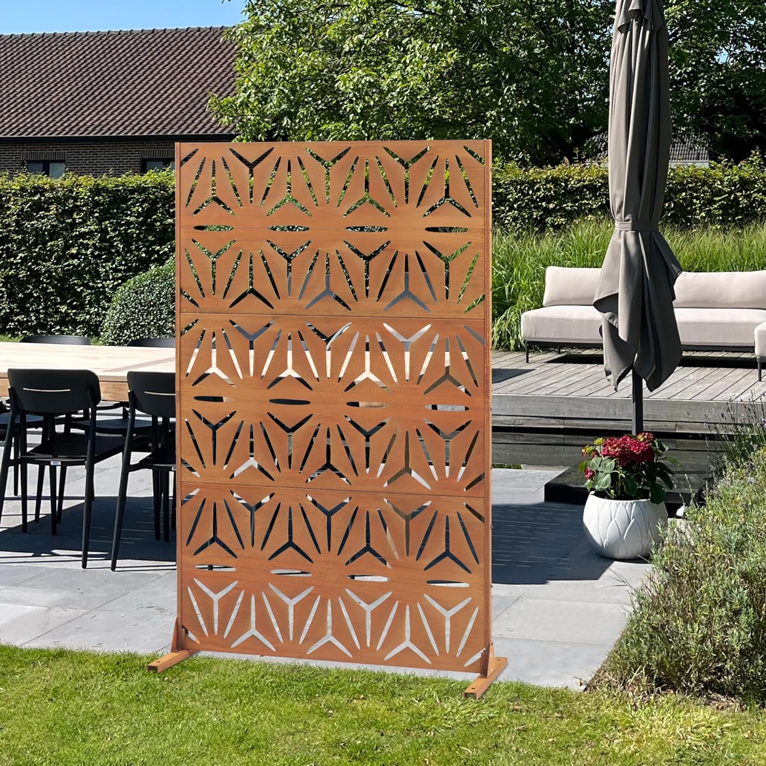casa.pro Trennwand Kilsturd Raumteiler 180 x 120 cm Sichtschutz Outdoor Indoor Raumtrenner Terrasse Balkon Cortenstahl Paravent Edelrost