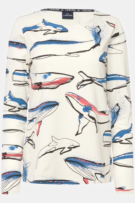 T-Shirt, Regular Fit, Wal-Print, Rundhals, Langarm, OEKO-TEX