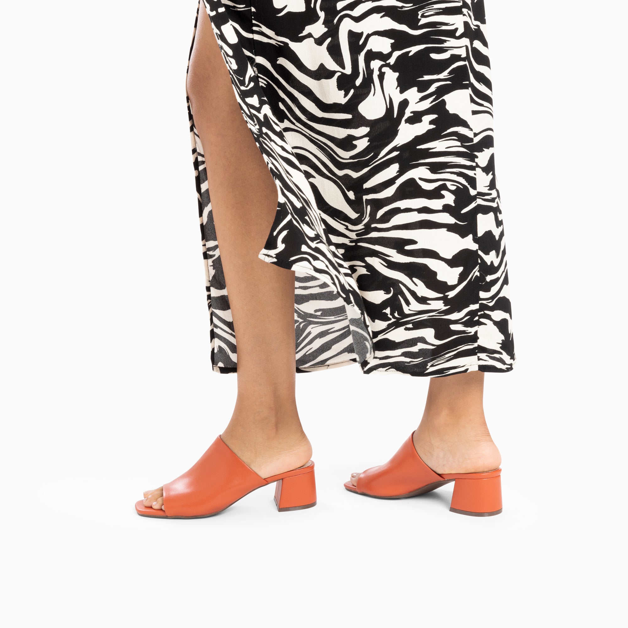 Sandales à talon, Compensées-Mules peep-toe Helène brique à talon