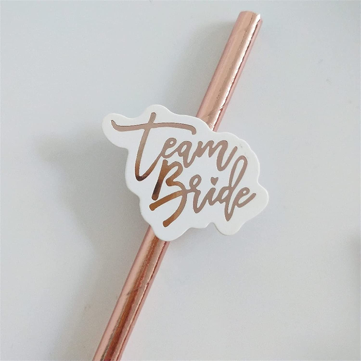 (20-tlg. Set) 20cm Junggesellinnenabschied Papier Strohhalm Team Bride Trinkhalm   Sticker - Roségold / Weiss