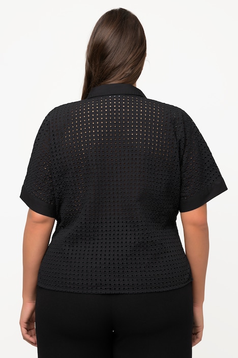 Bluse, Stickerei, kurz, Hemdkragen, Halbarm