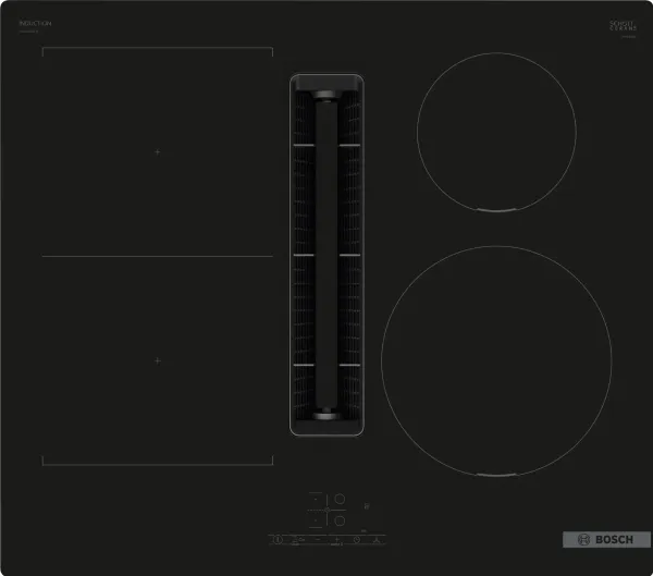 Bosch Serie | 4 PVS611B16E - Induktions kogeplade - 4 plader - Niche - bredde: 56 cm - dybde: 49 cm - Klasse B - rammeløs - sort med downdraft-udstødning (ekstraktion og recirkulation med ekstra ekstraktion og recurkulationssæt)