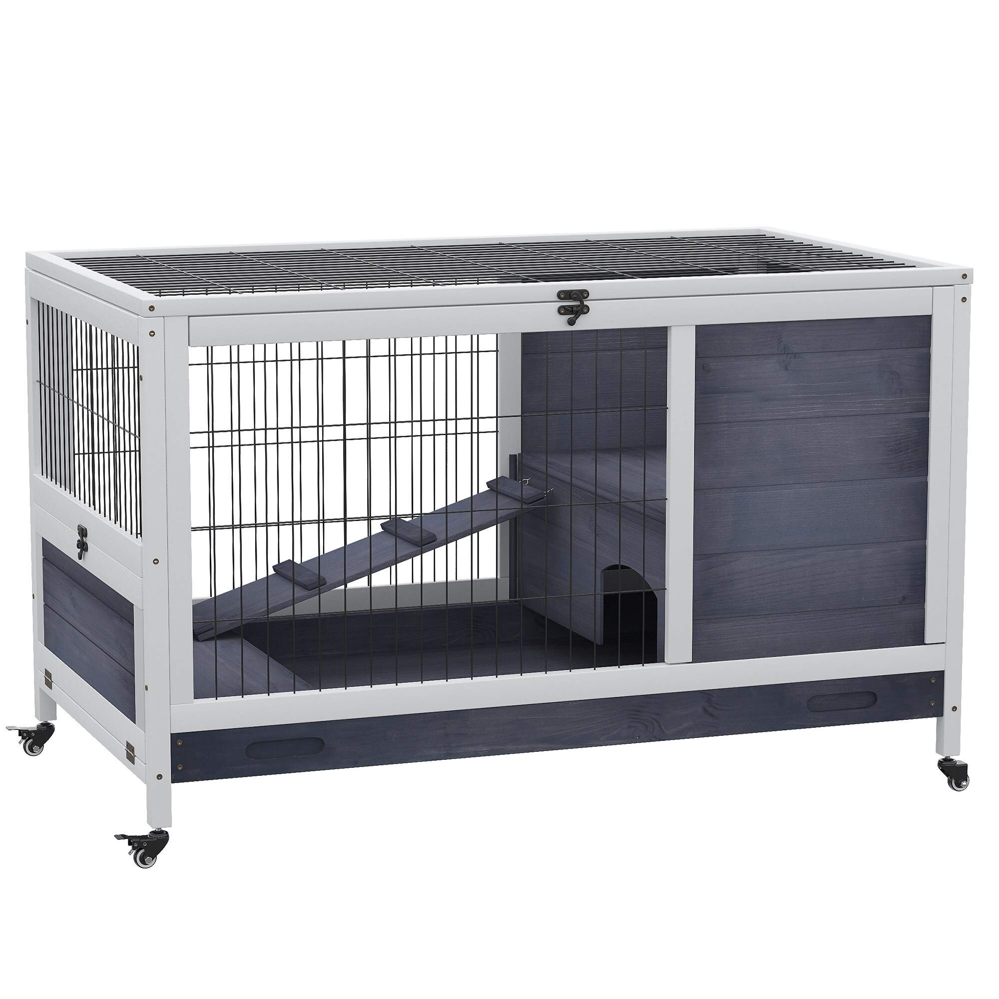 PawHut Kleintierkäfig mit Rädern und 2 Ebenen 90L x 53B x 59H cm