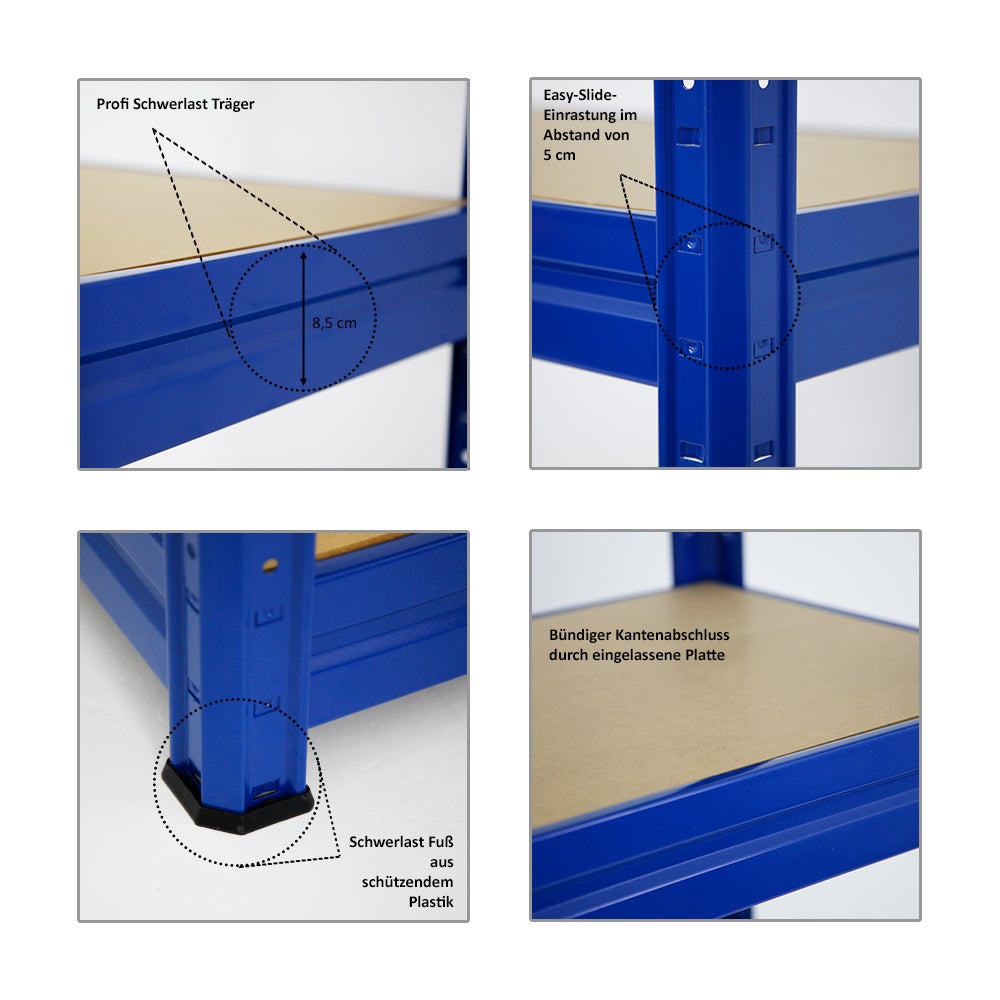 PROREGAL Mega Deal 2x Heavy-Duty Stellingkast Dino HxBxD 180 x 240 x 60 cm Plankbelasting 450 kg Blauw