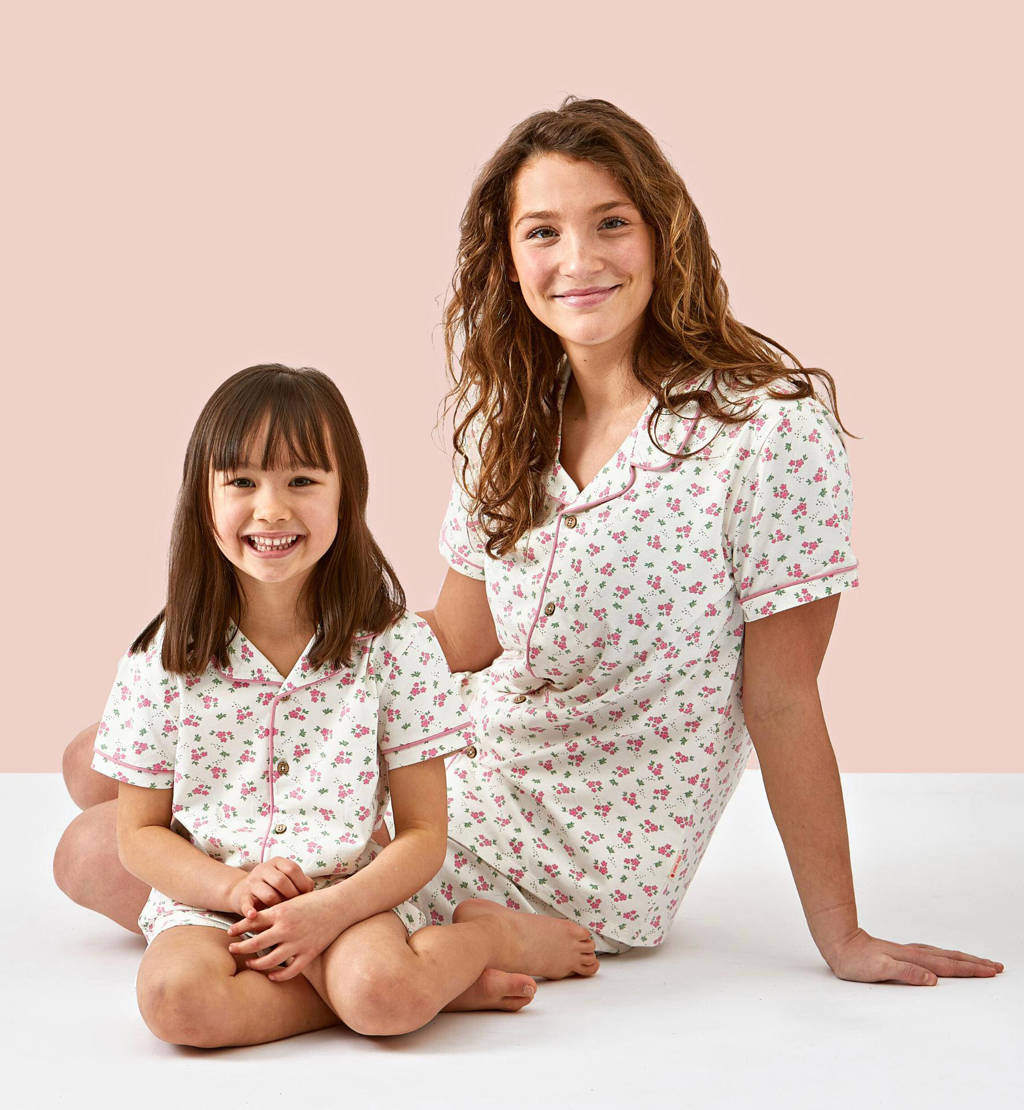 Little Label gebloemde shortama van katoen wit/roze