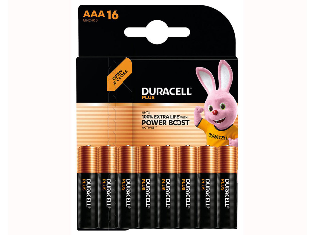 CONJUNTO DE PILHAS ALCALINA DURACELL PLUS AAA 16 UNIDADES