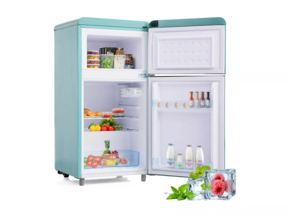 Réfrigérateur Rétro à double porte supérieure et inférieure, d'une capacité totale de 72 litres avec 21 litres