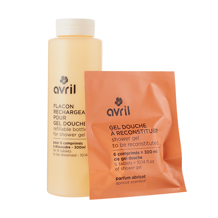 Kit gel douche Abricot en pastilles + flacon