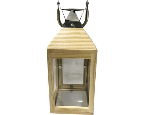 Houten lantaarn, zilver, 13 x 13 x 32 cm