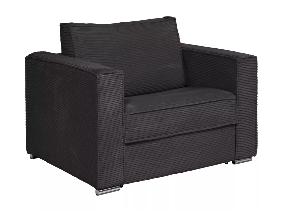 Fauteuil convertible express en velours côtelé anthracite - Couchage 70 cm - Matelas 14 cm - LORETO