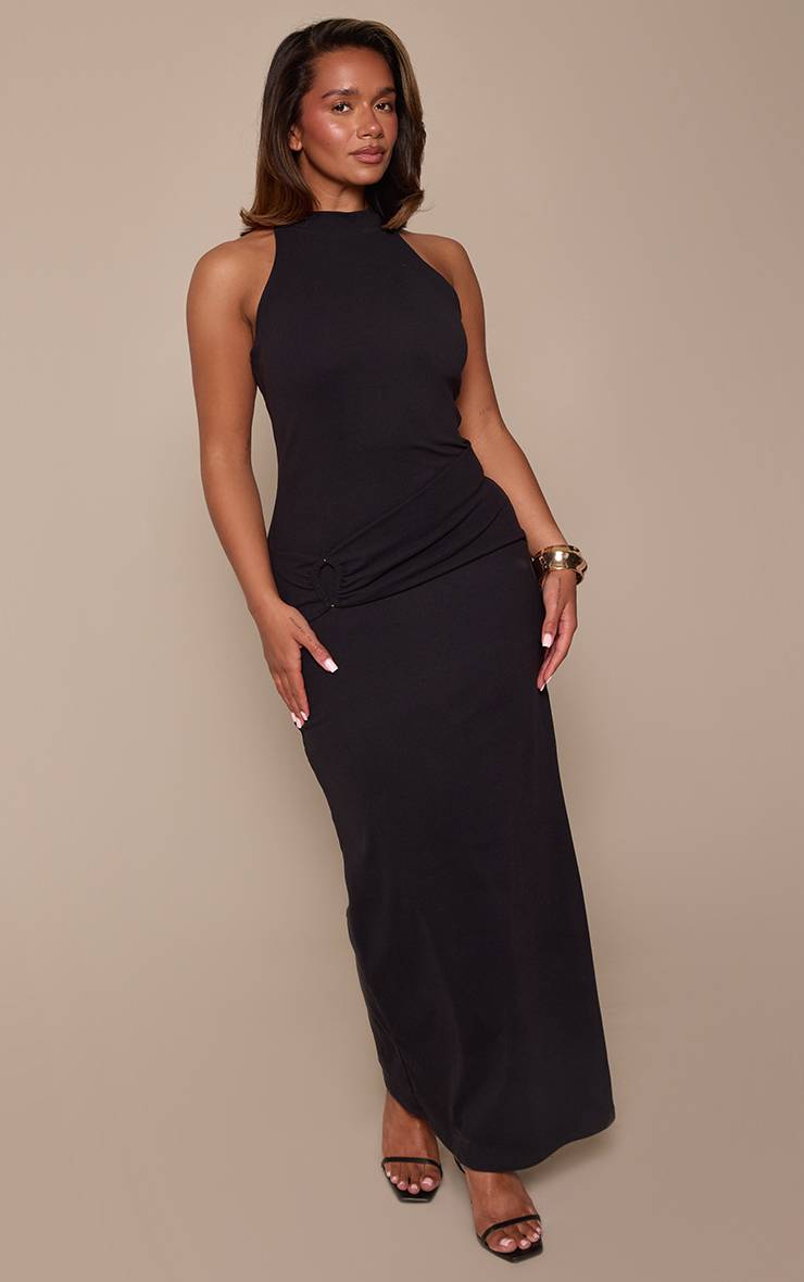 Noir Robe Mi-longue Ajustée Shape À Détail Boucle Et Découpe Toucher Doux