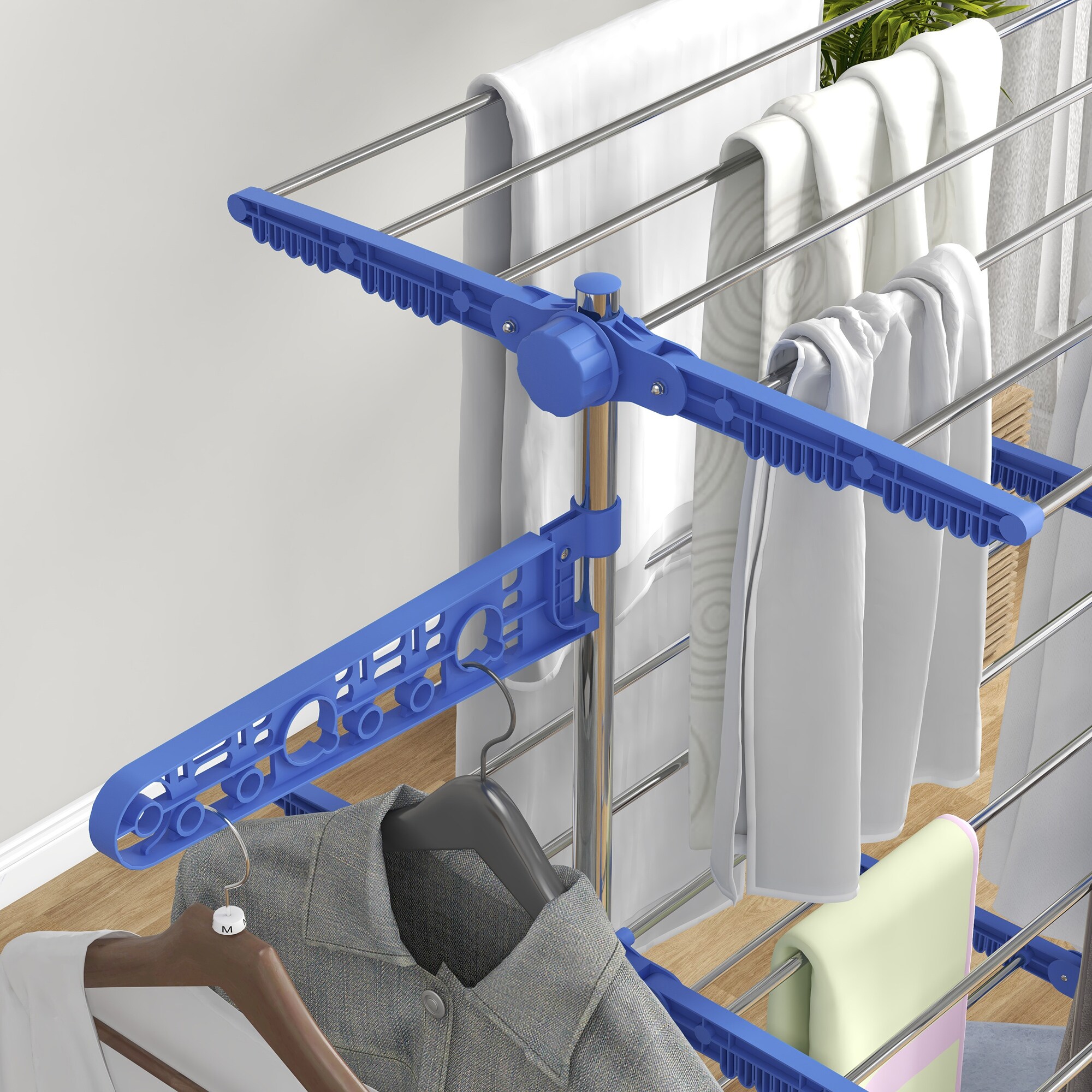 HOMCOM Wäscheständer mit Kleiderhaken grau 142L x 55B x 152H cm