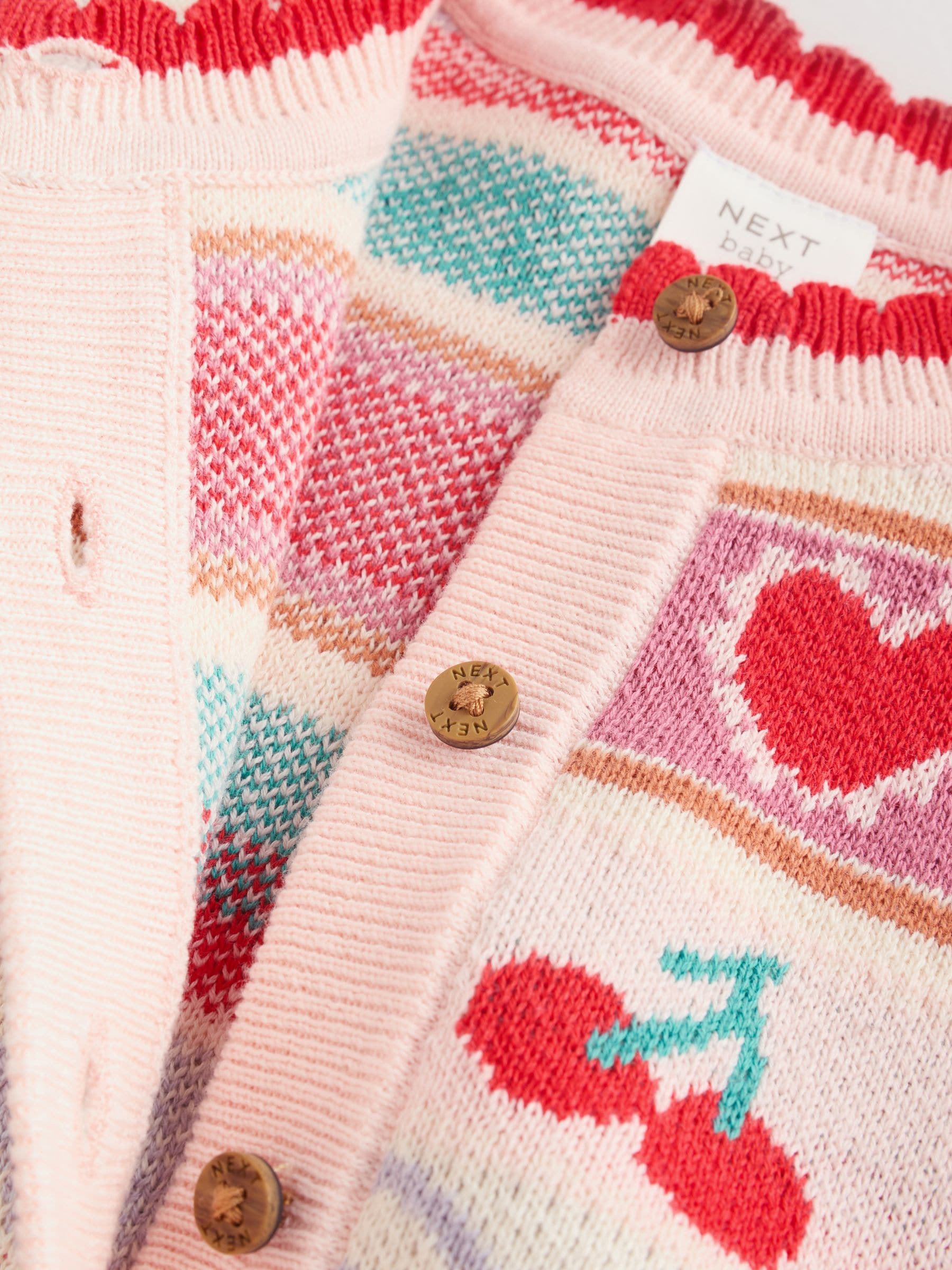 Rood/roze kersen - 2 -delige gebreide baby set met vest en legging (0mnd -3jr)