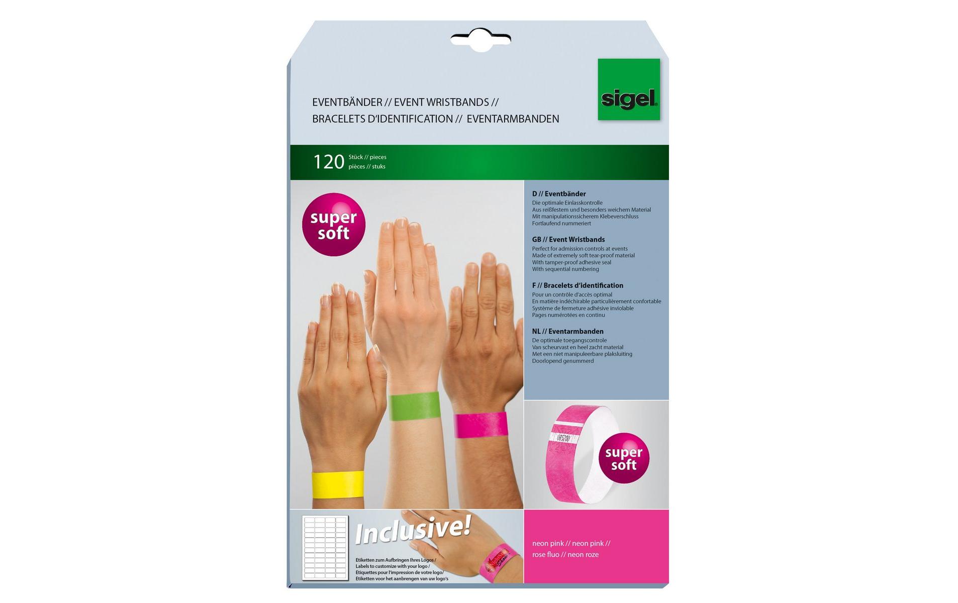 Eventbänder Super Soft 25.5 x 2.5 cm, 120 Blatt, Neon PinkEintrittsbänder ideal zur diskreten Einlasskontrolle