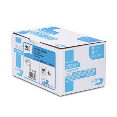 GPV - 200 Pochettes Enveloppes DL 110 x 220 mm - 90 gr - sans fenêtre - blanc - bande adhésive ouverture rapide