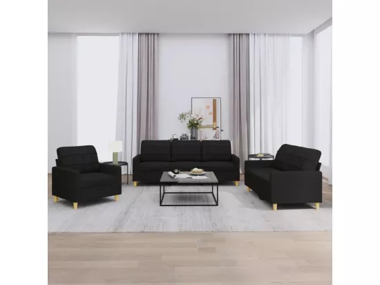 Ensemble de canapés 3 pcs avec coussins Noir Tissu