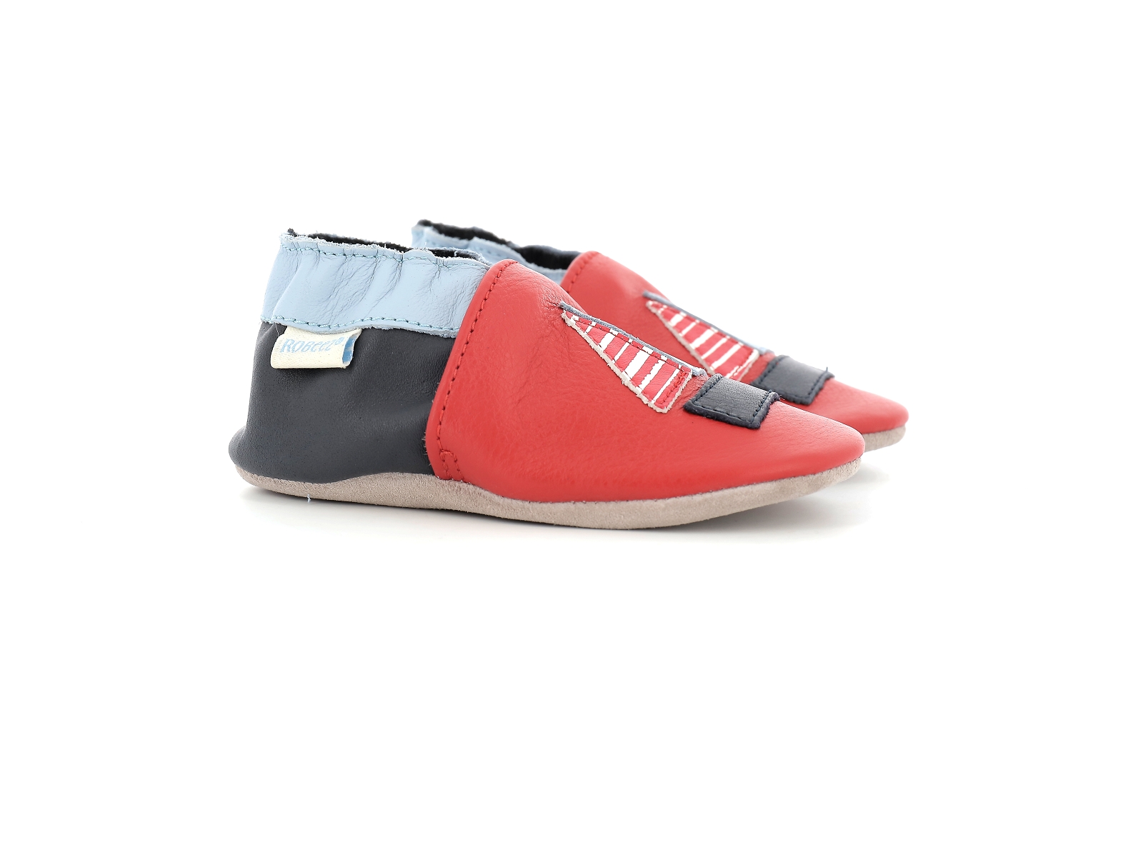 Robeez-FRENCH BOAT Cuir Bleu-Rouge