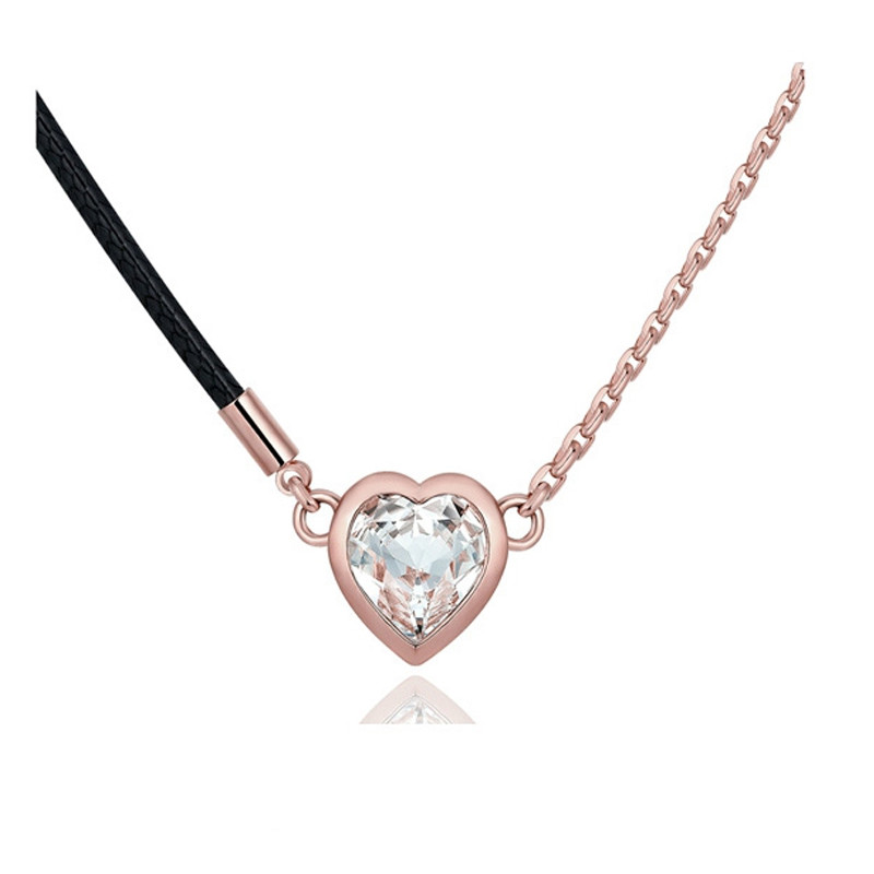 Collier Coeur orné de Cristaux de SwarovskiBlanc et Plaqué Rhodium