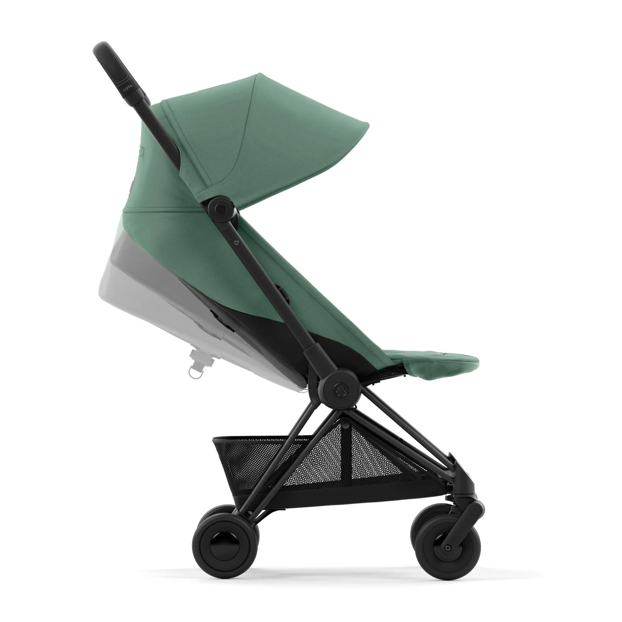 Cybex Poussette Coya - Cadre noir mat avec siège vert feuillage