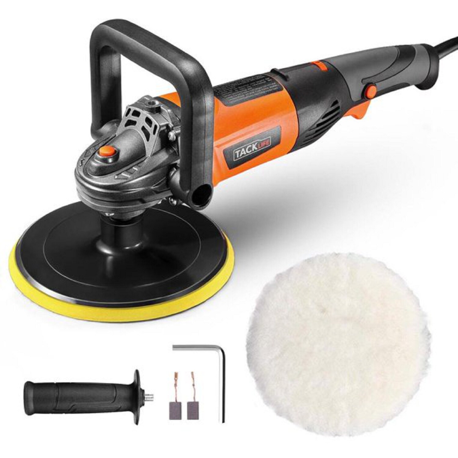 TACKLIFE PPGJ05A 7-Zoll-10A-Puffer-Autopoliermaschine mit 6 variablen Geschwindigkeiten von 1500 bis 3500 U/min, abnehmbarem Griff und Wollscheibe, ideal zum Schleifen, Polieren, Wachsen, Entfernen von Farbe/Rost von Autos