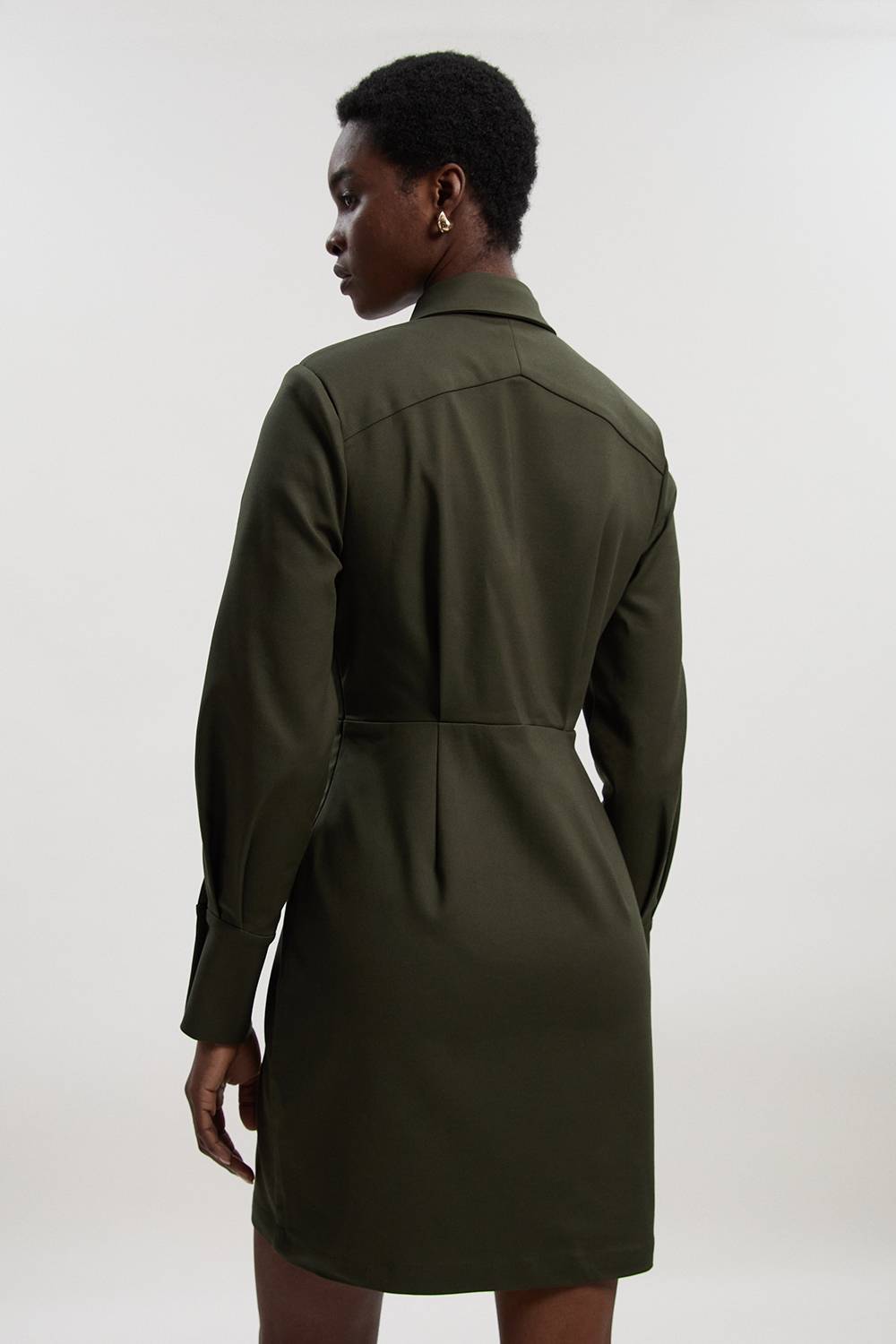 KarenMillen Robe Mini Tissée à Col en Coton Techno avec Détails de Quincaillerie Dorée