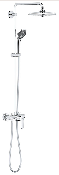 Colonne de douche mécanique avec pommeau + douchette 3 jets + flexible + barre réglable, chrome, Grohe Vitalio Joy System 260
