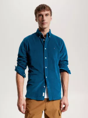 Camisa de veludo cotelê com estampa da bandeira americana, corte regular.