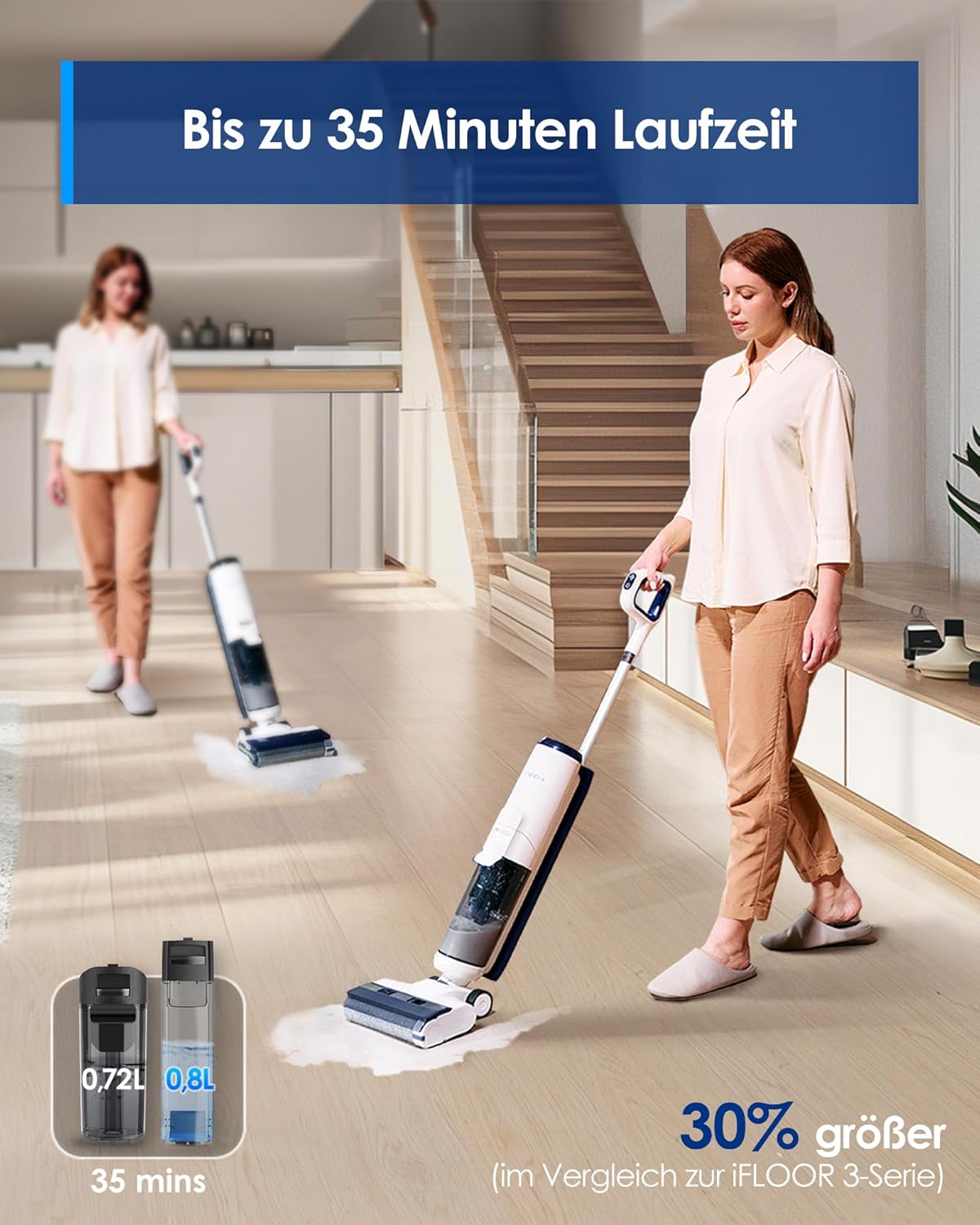 Tineco iFLOOR 5 Breeze Complete Nass Trockensauger, EIN-Schritt-Reinigung für Hartböden, Kantenreinigung