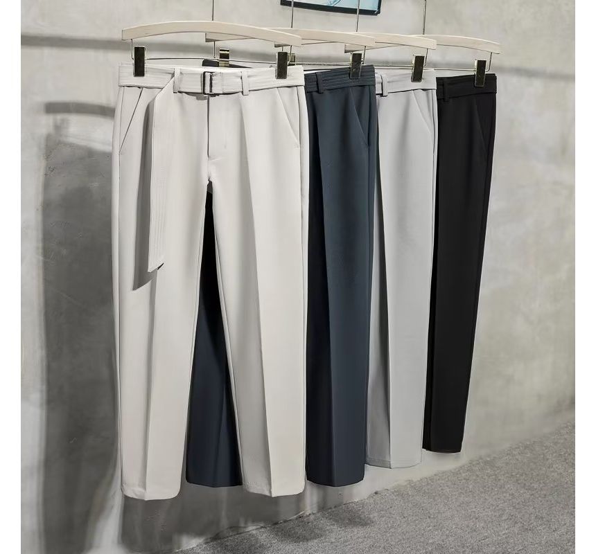 Loansk - Mid Rise Plain Cropped Tapered Dress Pants
