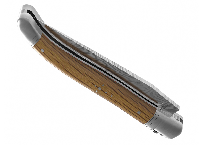 Couteau Laguiole collection damas avec un manche en bois de chêne et 2 mitres en acier inoxydable