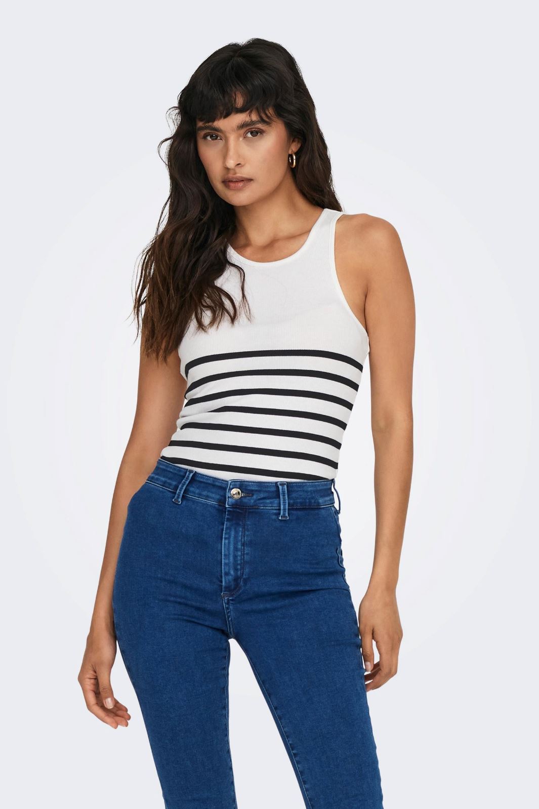 Only Onlkenya Rib Stripe Tank Top 4452882 bright white black