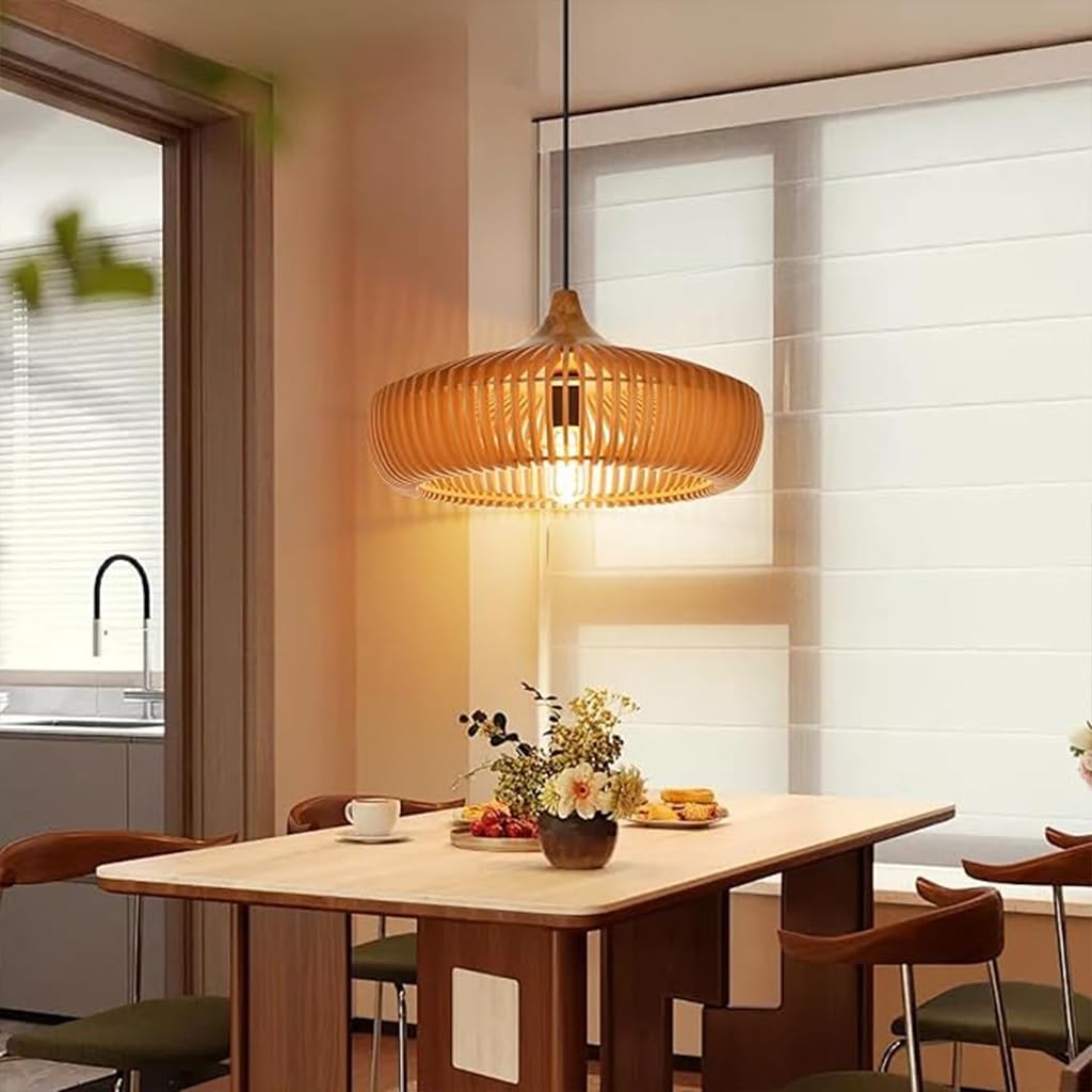 Hölzernes Kronleuchter Verstellbare Handgefertigte Boho Pendelleuchte Aus Holz Küstenrustikaler Bauernhaus-Deckenlampenschirm Vintage Esstischlampe Für Esstisch Kücheninsel Veranda