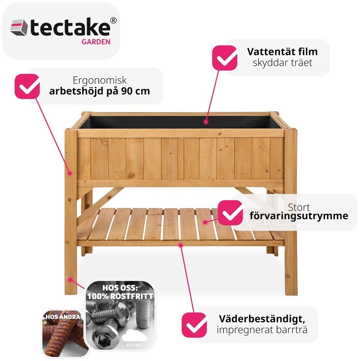 Blomsterkasse med oppbevaring 119x53x90cm - brun
