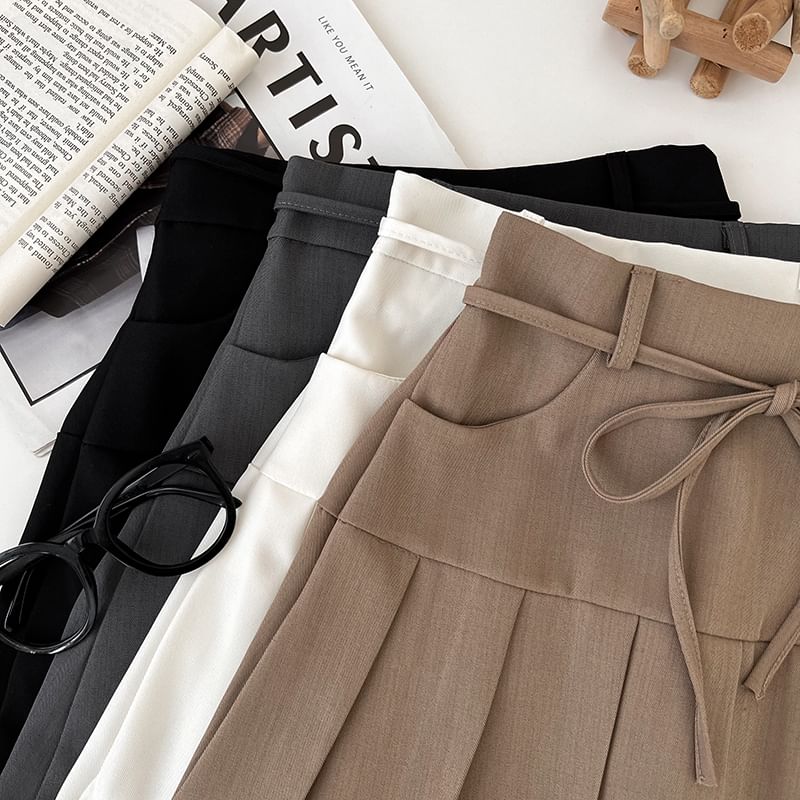 Babique - Hoge taille effen geplooide mini A-lijn rok