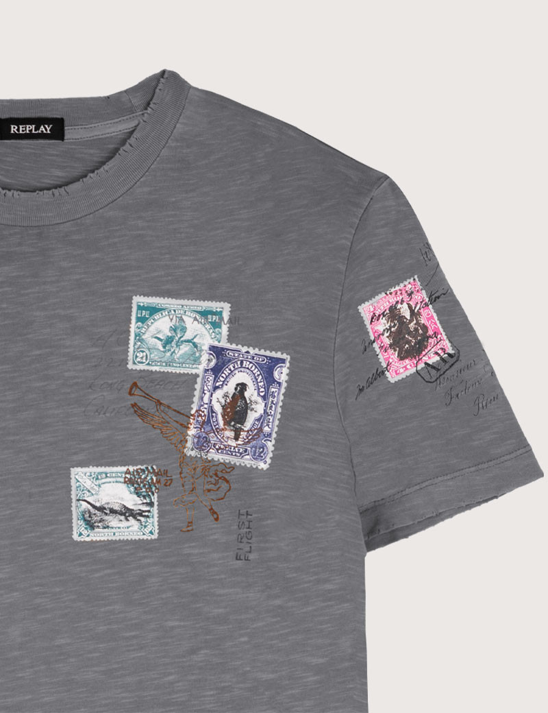 REPLAY T-SHIRT HOMME REGULAR TITANE