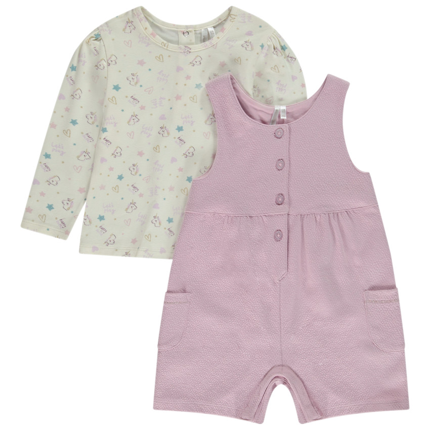 Ensemble salopette + t-shirt imprimé licornes pour bébé fille