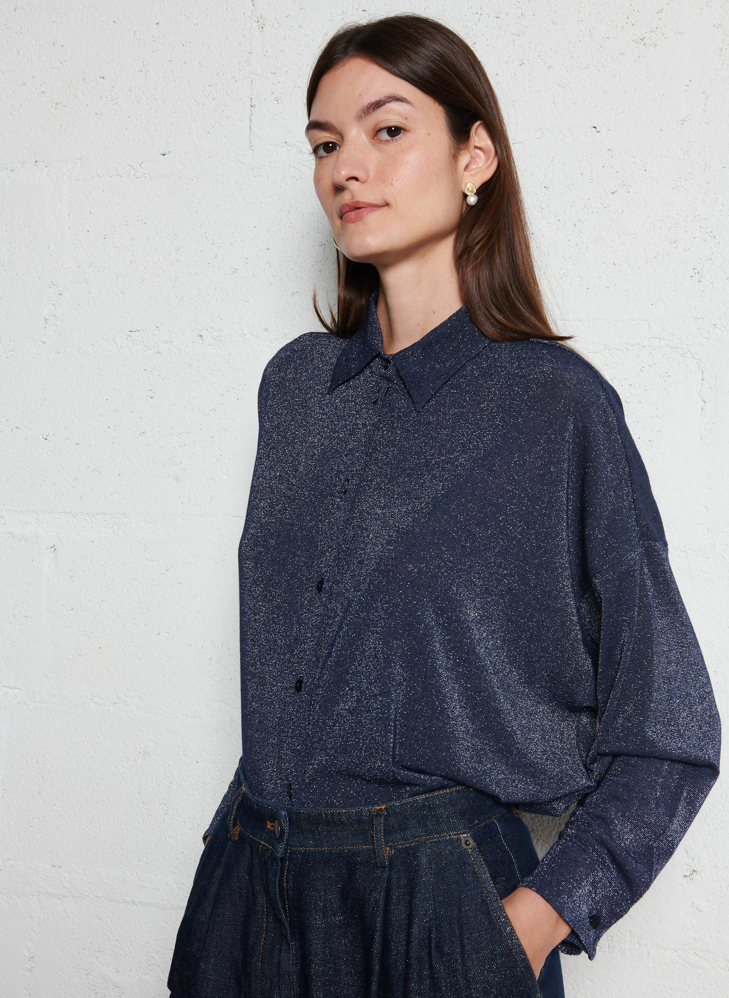 ODA - Chemise droite métallisé| Bleu
